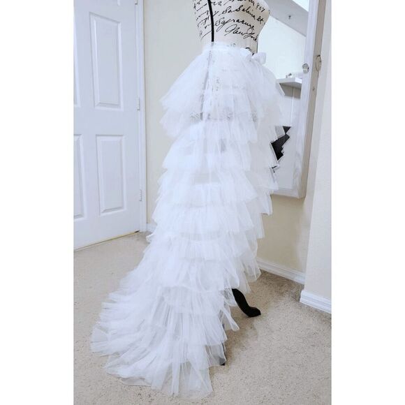 🤍 NEW Bridal Wedding Layered Tulle Mesh Petticoat Train Wrap Hi-Lo Open Skirt - Picture 8 of 16